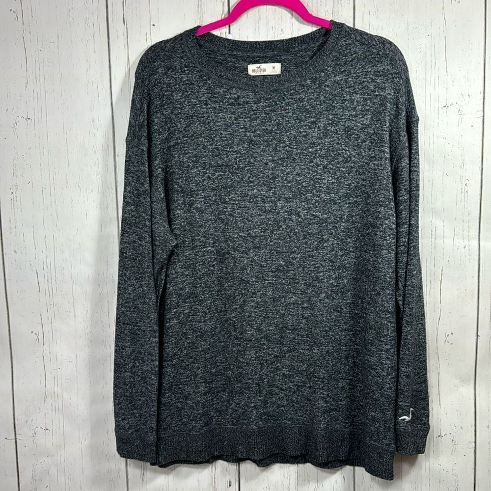 Hollister Mens Soft Stretch Knit Heather Gray Long Sleeve Pullover Sweater